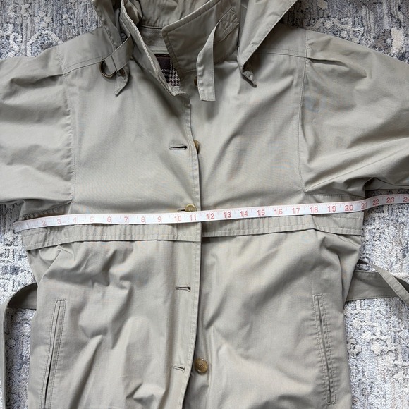 Vintage Womens Beige Trench Coat Sz 10 M/L Belted Removable Lining Hood Overcoat - Picture 14 of 16